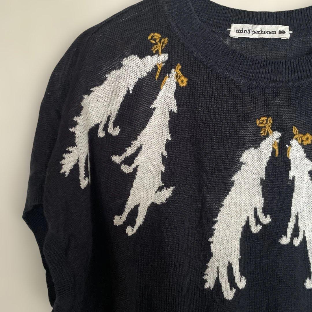 ミナペルホネンwolf&flower リネンニット 38 navy - メルカリ