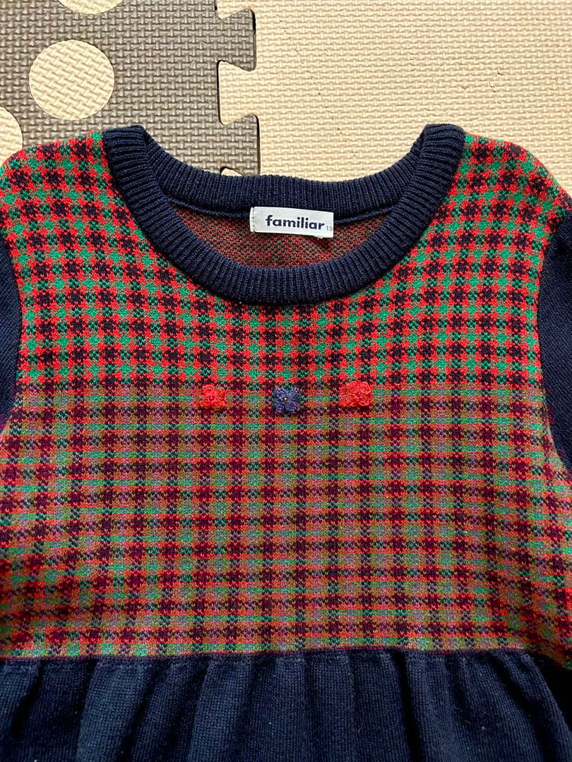 【ポカリスエット】《familiar》チェック柄ニットワンピース 130