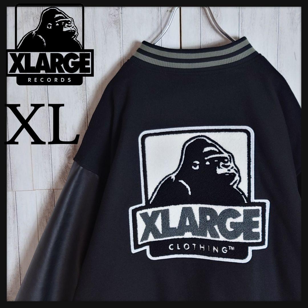 【即完売モデル】エクストララージ☆袖切り替えパイルロゴ中綿入りウールスタジャン 人気 XLARGE スタジャン L 緑 パイルロゴ 22AW 刺繍 OGゴリラ