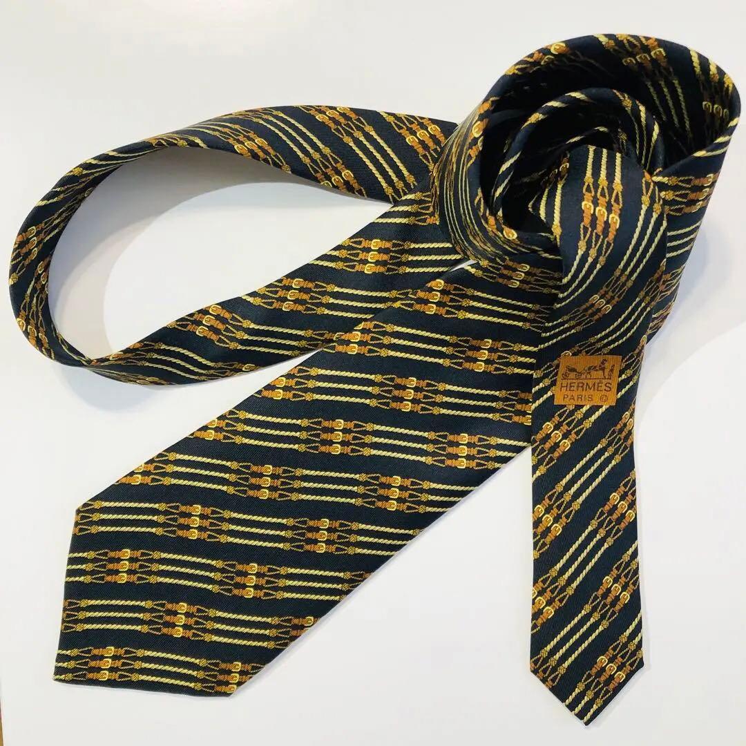 HERMES ネクタイ ストライプ柄 ブラック - メルカリ