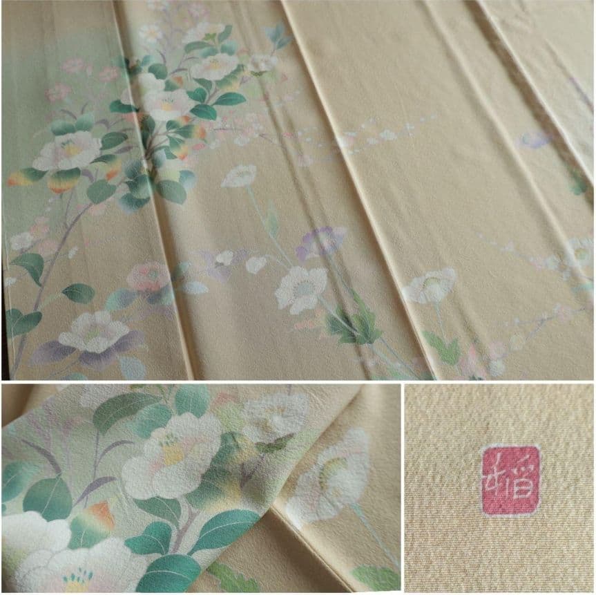 ベージュ訪問着コーディネートフルセット 正絹 袷 花 入学式・お宮参り