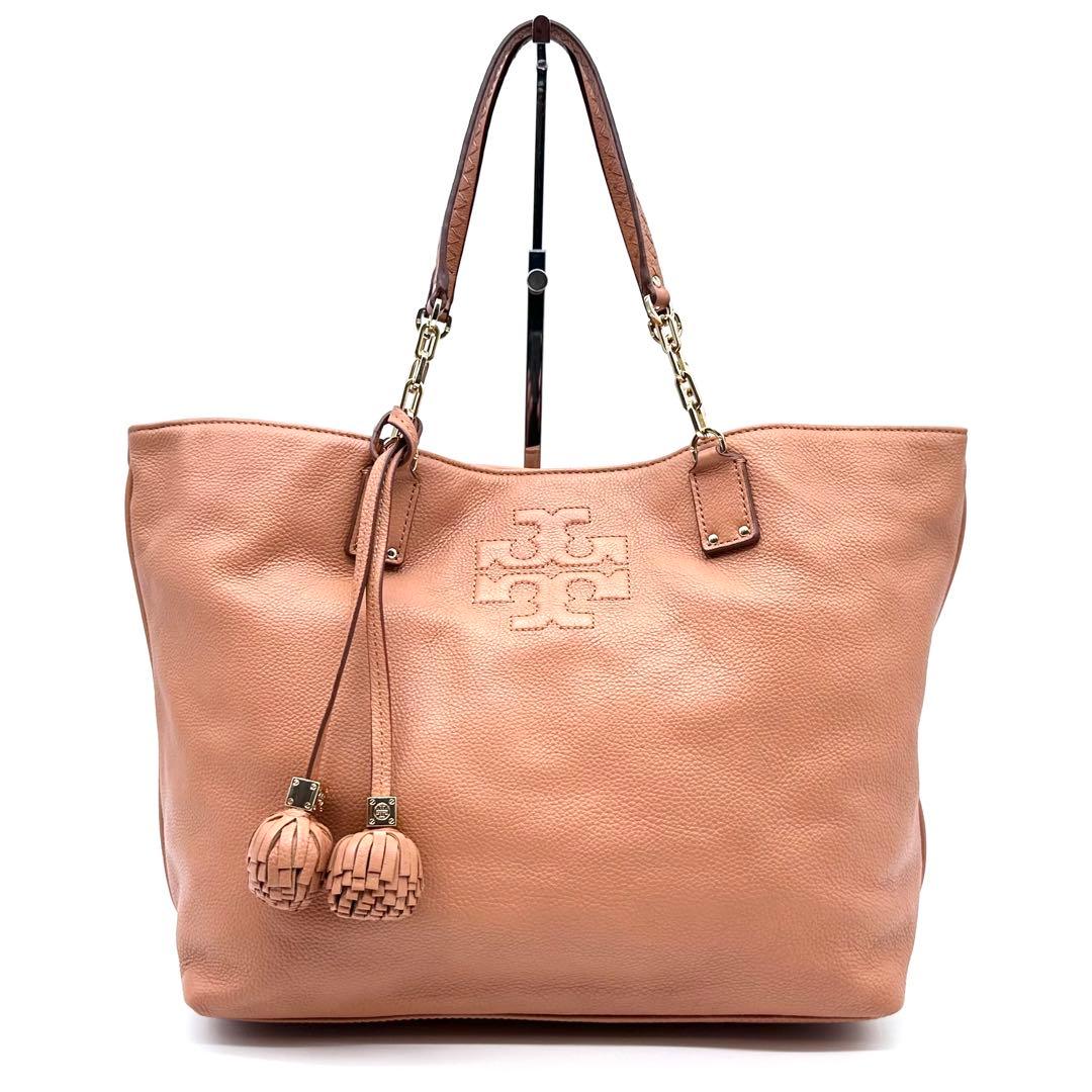 極美品✨トリーバーチ トートバッグ しぼ革 ボンボンチャーム ブラウン