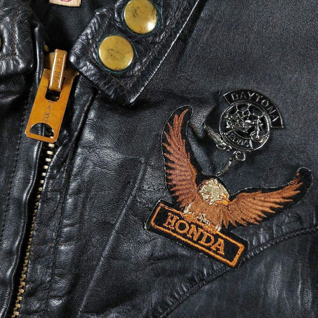 60s~70s デカタロン シングルレザーライダースジャケット ワッペン革