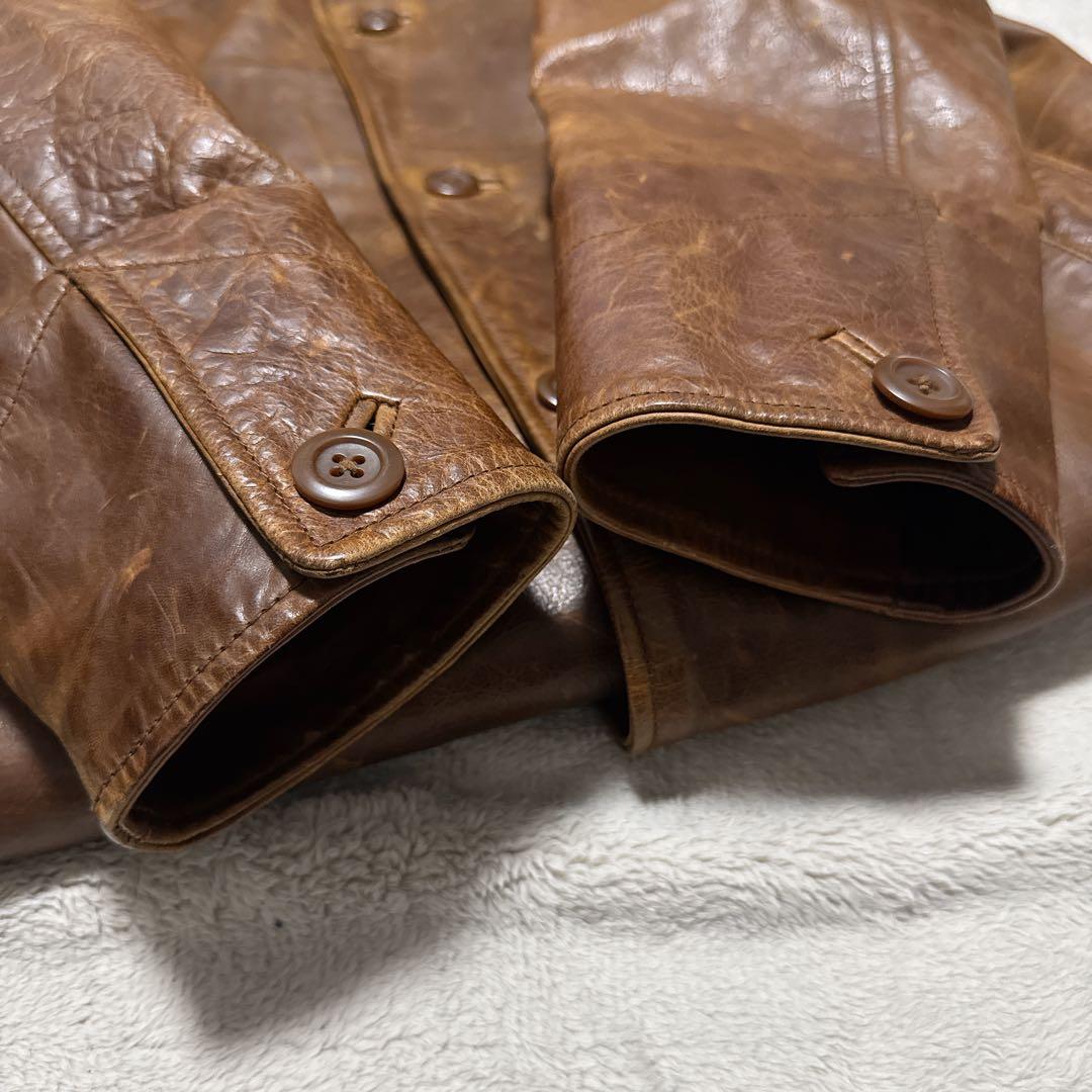 《希少》OLD GAP レザーカーコート 茶 ブラウン 牛革 ブラウン M相当