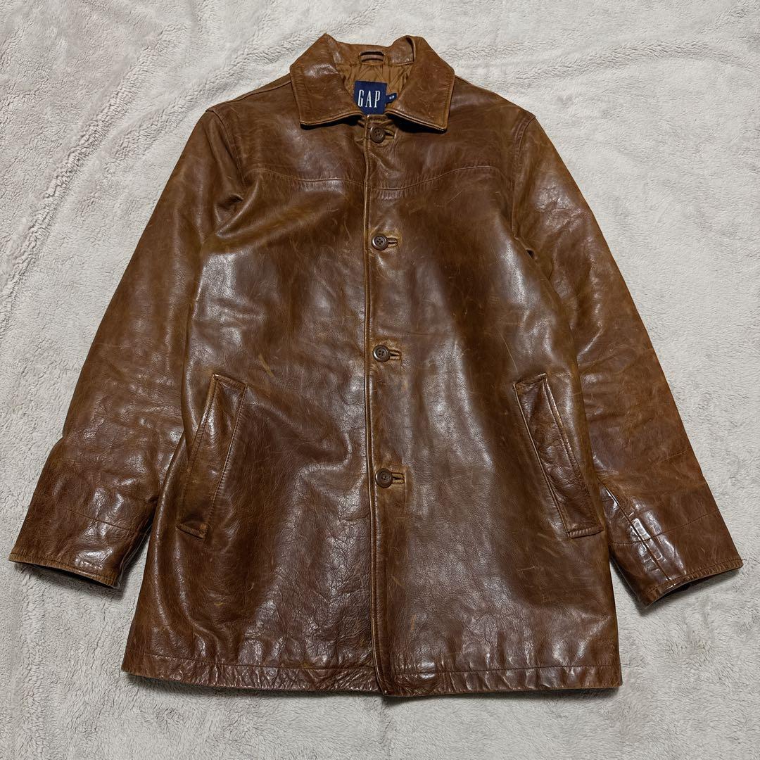 《希少》OLD GAP レザーカーコート 茶 ブラウン 牛革 ブラウン M相当