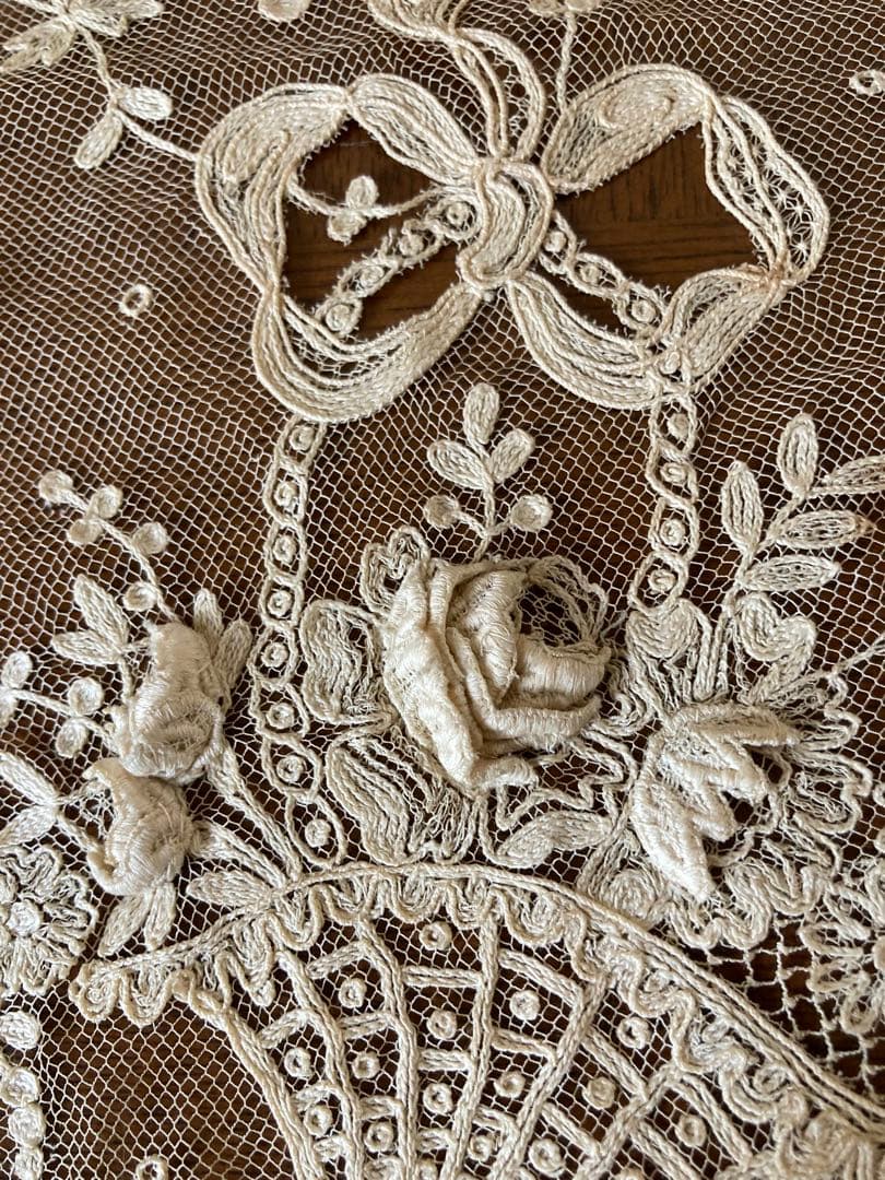 フランス アンティーク薔薇の花かご ウエディング用 チュールレース