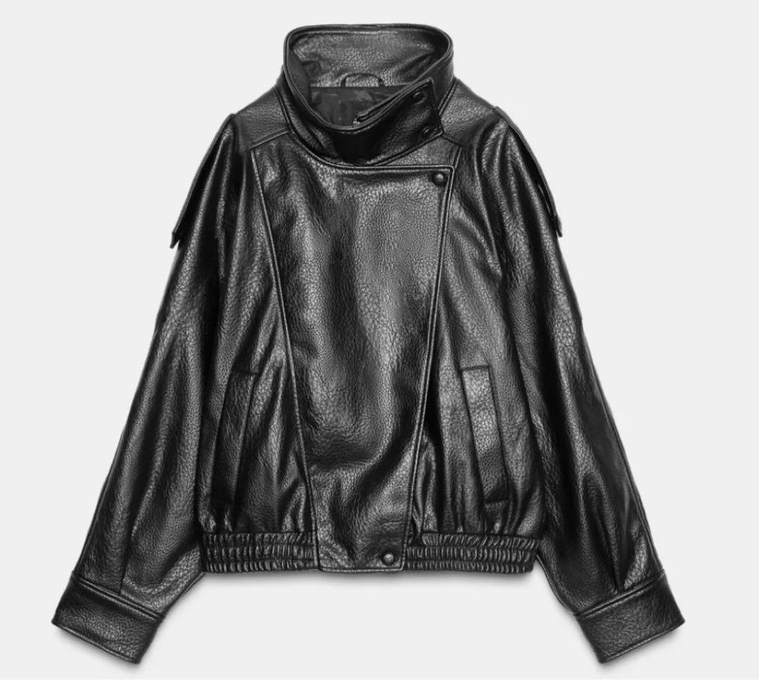 【希少完売モデル】ZARA フェイクレザージャケット ZARA］フェイクレザーボンバージャケット (ZARA/レザージャケット