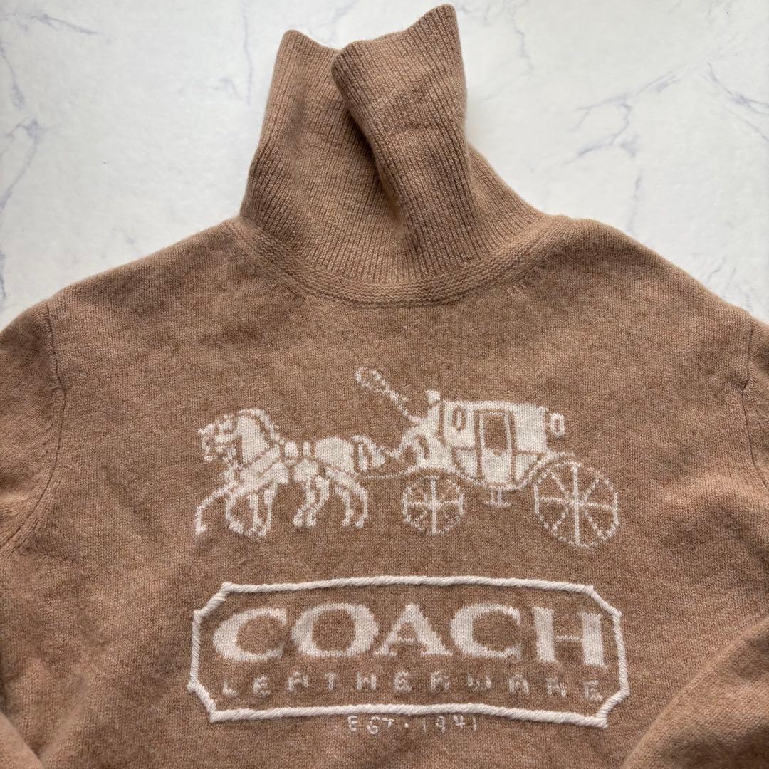 極美品 COACH ロゴ タートルネック カシミヤ ウール ニット セーター M