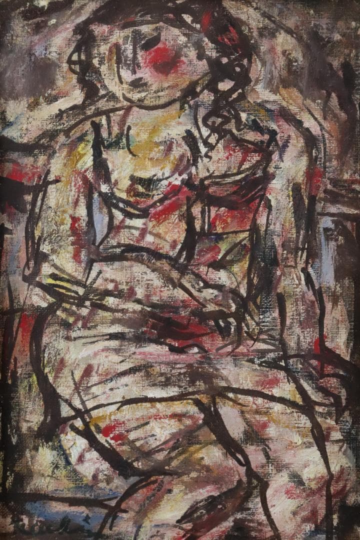 真作保証 奈知安太郎 「座る裸婦」 油彩SM号 独立美術協会 自由美術家