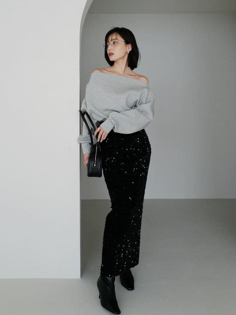 anuans【オフショルダー】フォルムスウェットトップス【グレー