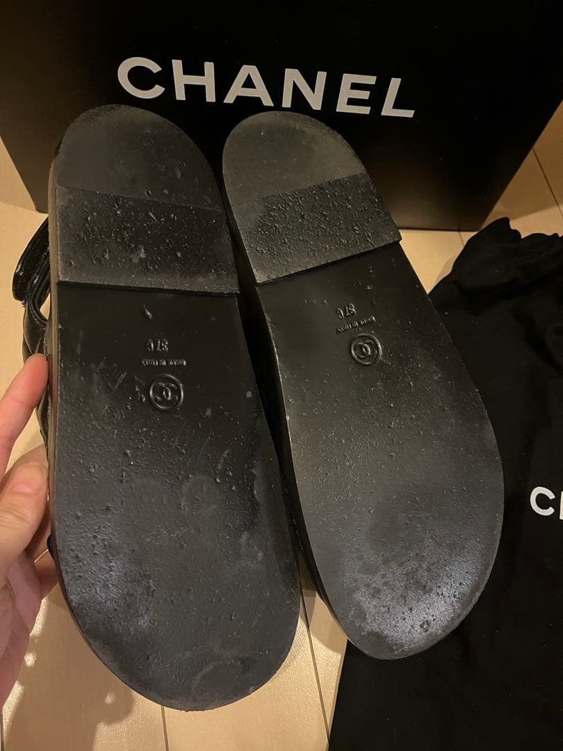 極美品 CHANEL ラムスキン ブラック スポーツサンダル マトラッセ 37