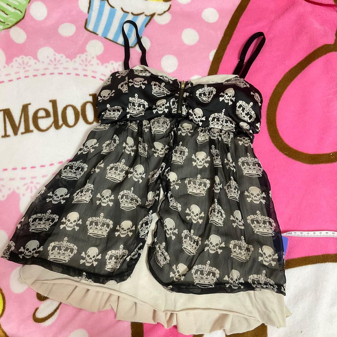 d.i.a.♡スカル×クラウン柄キャミソール カットワークエンブロイダリーキャミソール | 小柄・低身長女性向け