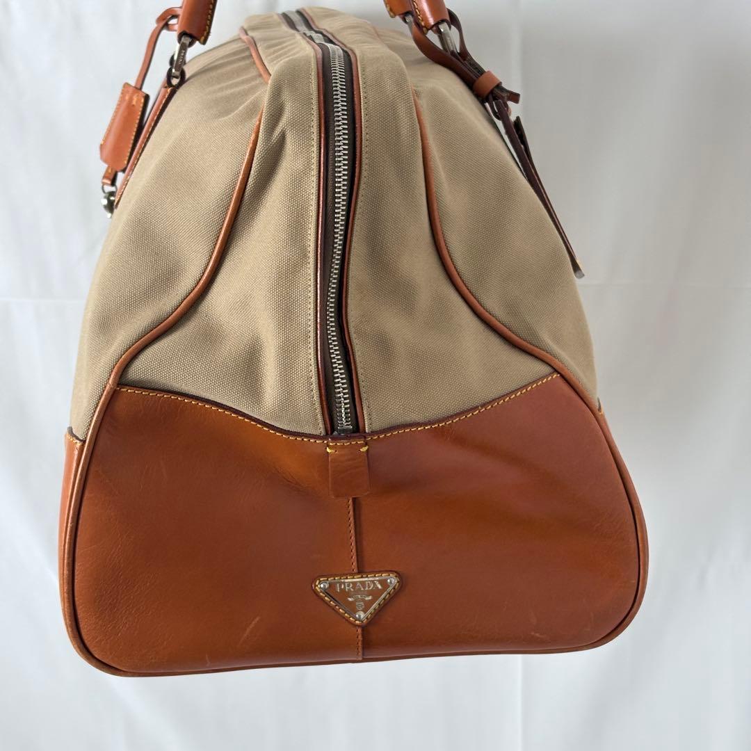 極美品PRADA カナパキャンバス×レザー ボストンバッグ 保存袋付