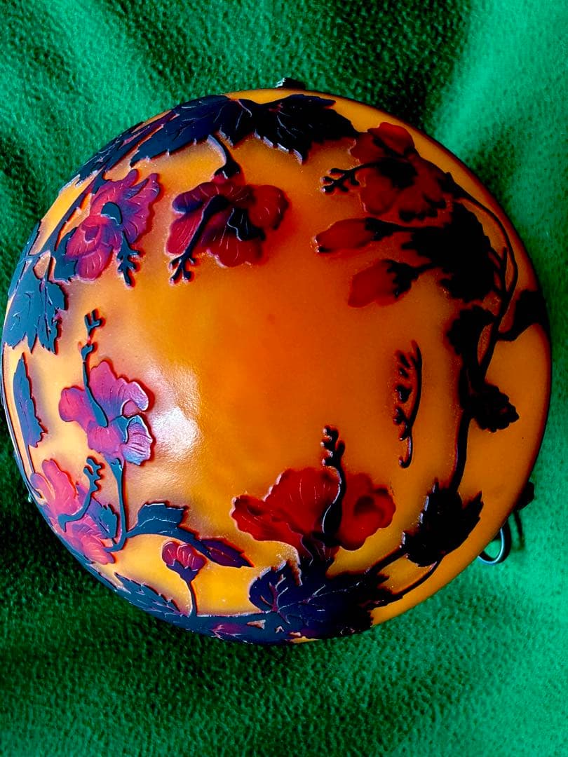 美品】アール・ヌーヴォーガレ風キノコ型ハイビスカス柄テーブルランプ