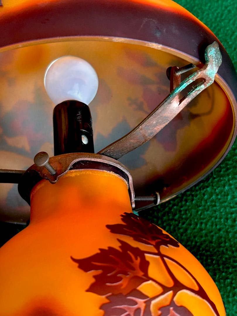 美品】アール・ヌーヴォーガレ風キノコ型ハイビスカス柄テーブルランプ