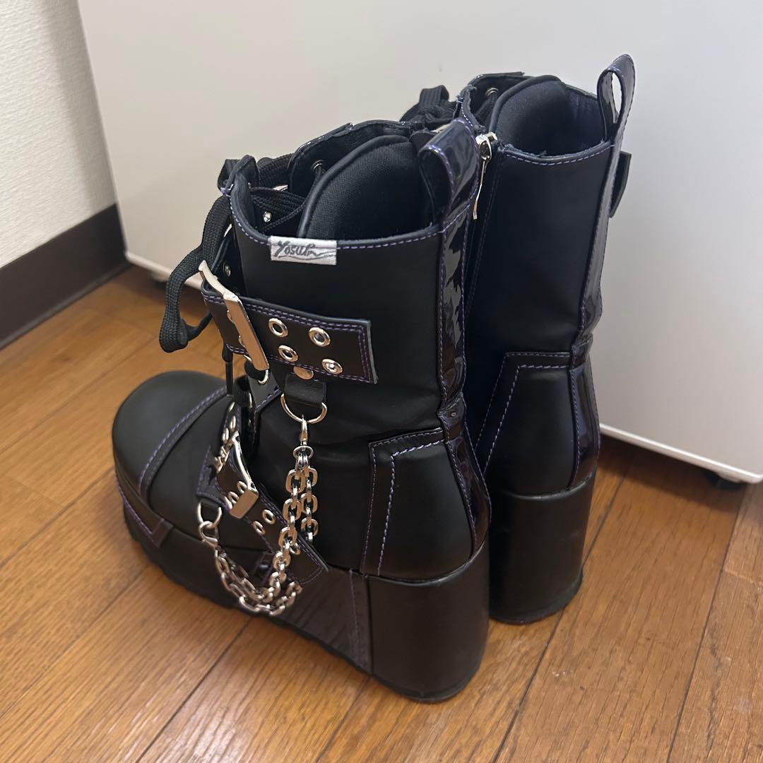 yosuke ヨースケ 厚底ブーツ チェーン 地雷 パンク y2k 黒 紫 - メルカリ