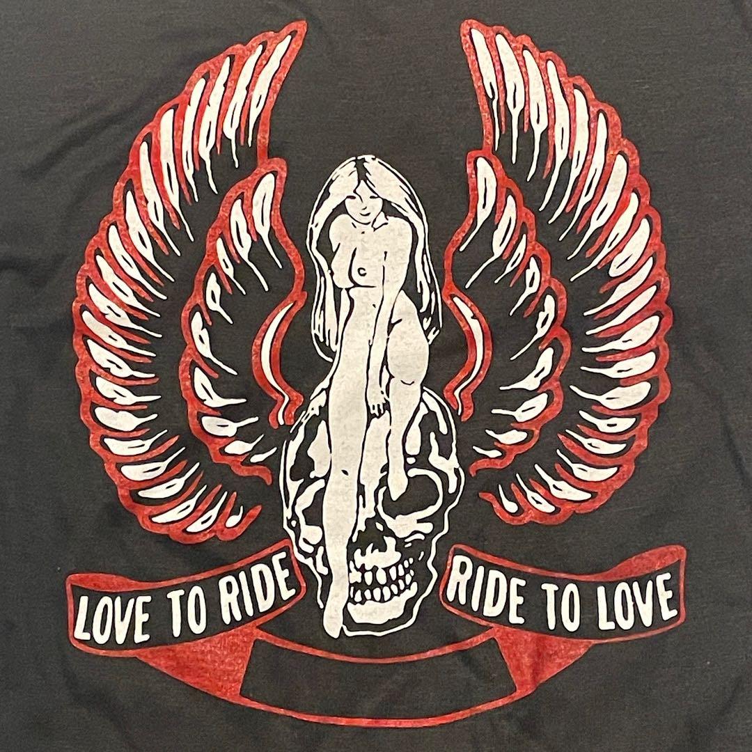 80s ビンテージ ハーレーダビッドソン Tシャツ スカルウィング×ヌード