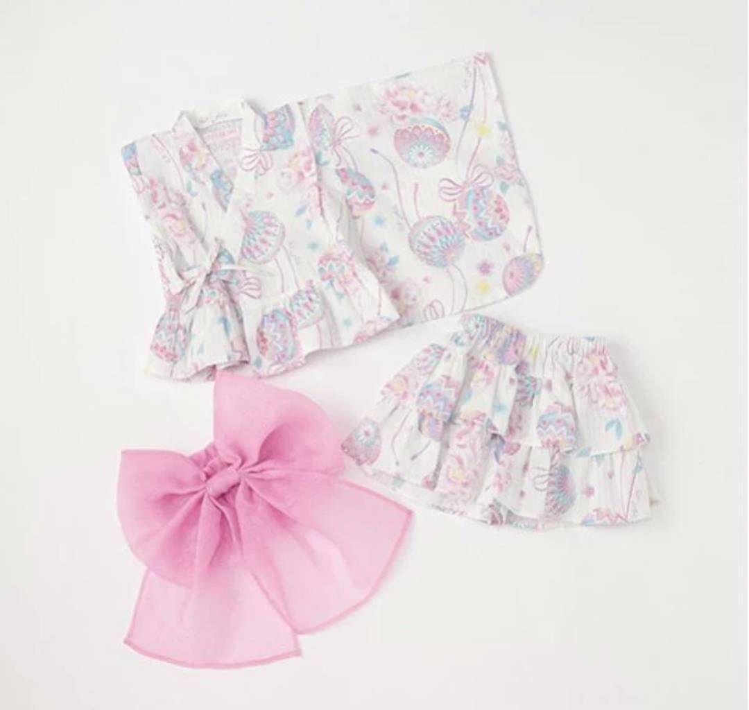 メゾピアノ 新品未使用 100cm 手鞠フラワー柄 浴衣ドレス セットアップ