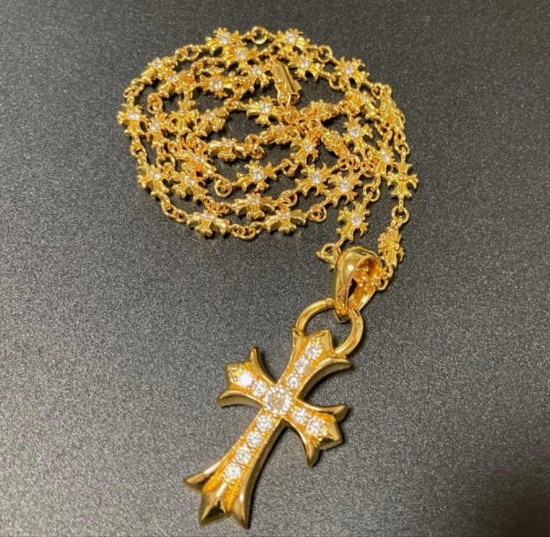 22k ダイヤ クロス ゴールドネックレス 60㎝ - メルカリ