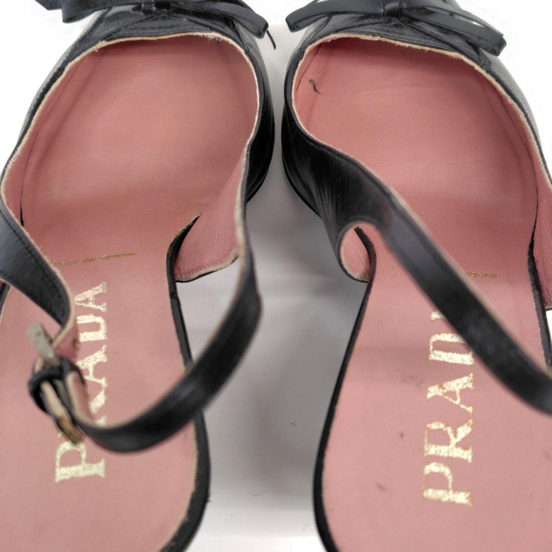 PRADA プラダ サンダル 21.5cm リボン ポインテッド 34.5 黒