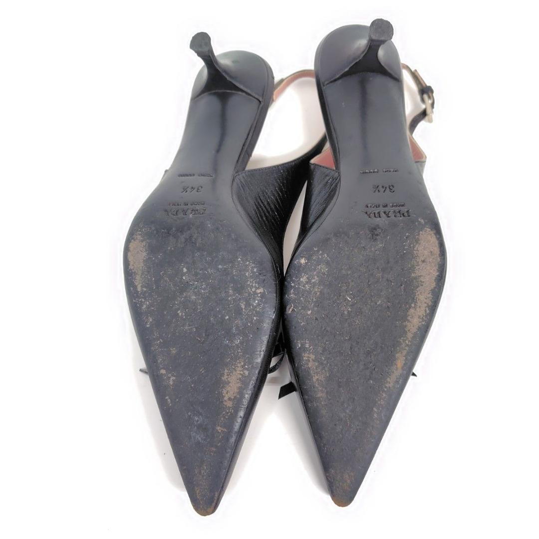 PRADA プラダ サンダル 21.5cm リボン ポインテッド 34.5 黒