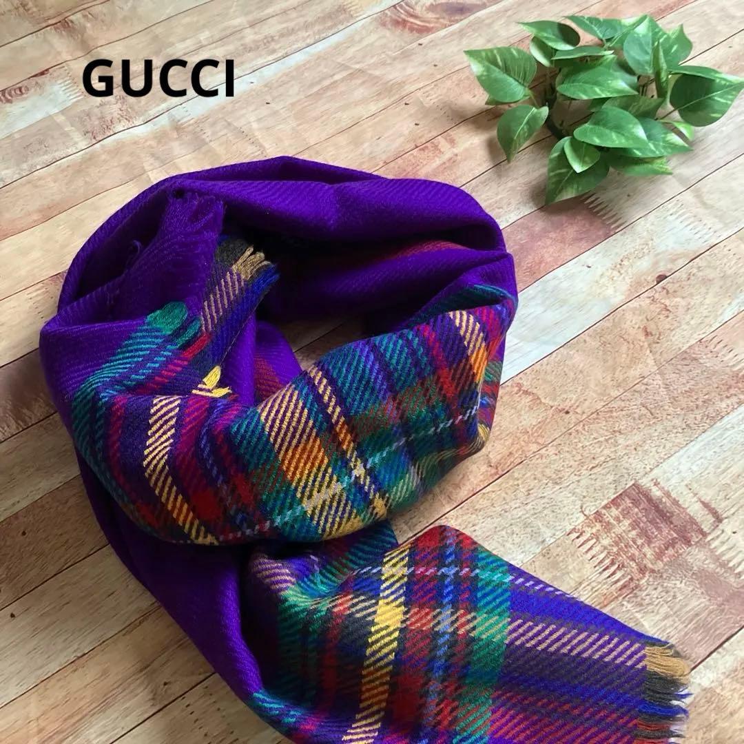 ✨【GUCCI／グッチ】パープル×チェック 大判ウールストール マフラー 楽天市場】グッチ マフラー（カラーパープル）（レディースマフラー