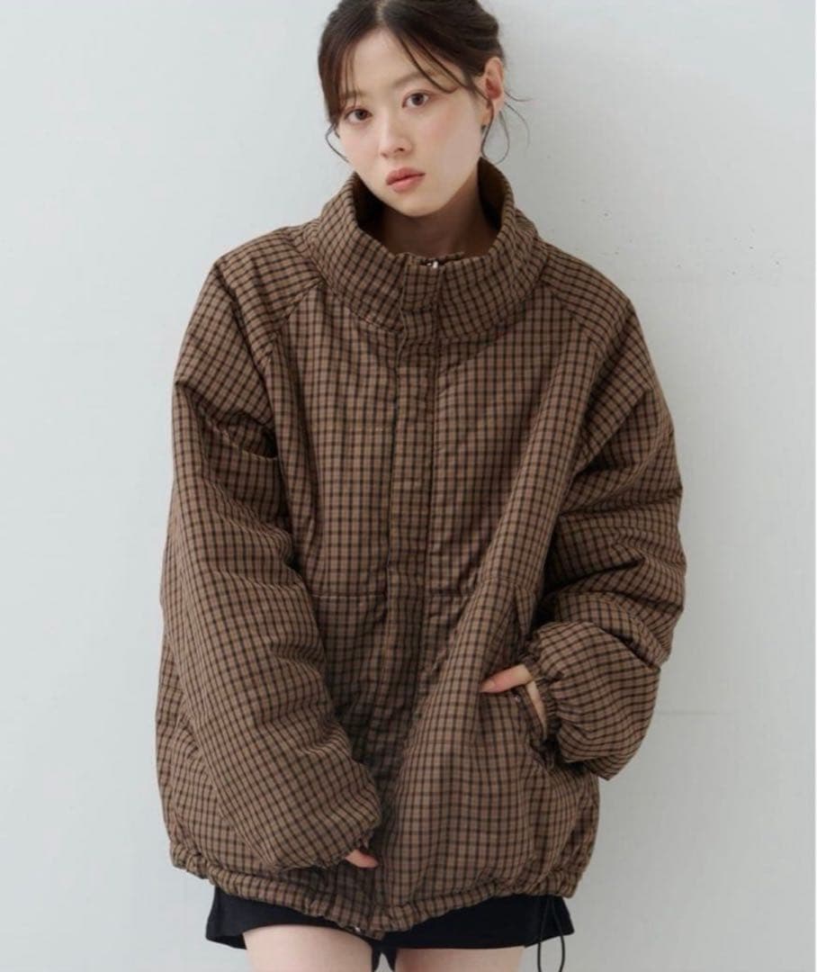 Kastane チェック中綿リバーシブルアウター　ダウンジャケット S.Mサイズ展開/ユニセックス】チェック中綿リバーシブルアウター