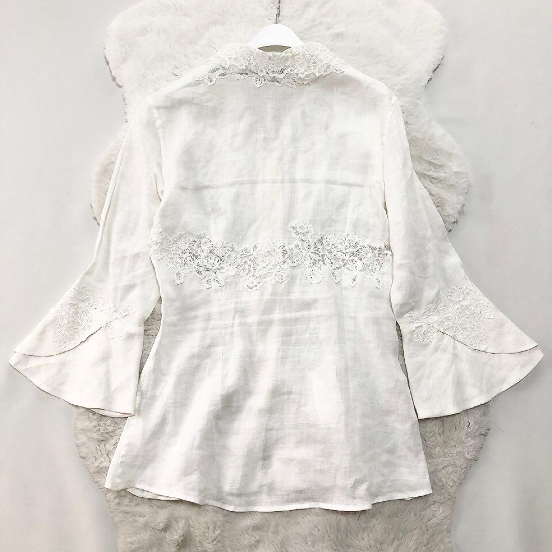 エルマンノシェルビーノ*リネン100% レースブラウス フリル ホワイト