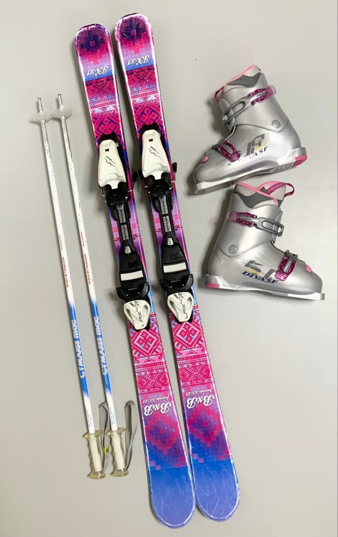 ジュニアスキー　4点セット　BXB 板118cm／ブーツ21〜21.5cm