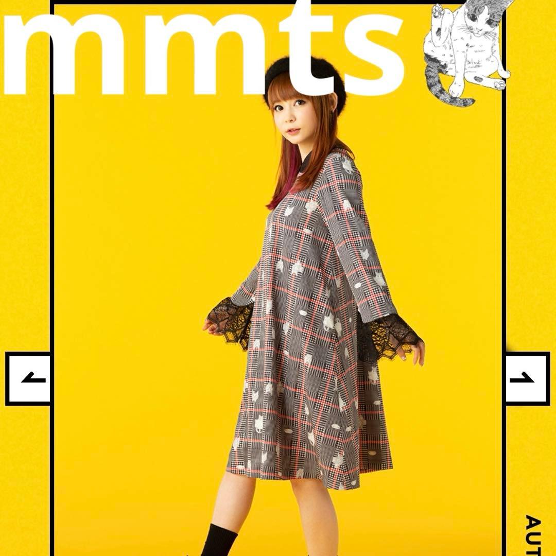 mmts　マミタス　しょこたん　グレンチェック　Aラインワンピース 総猫柄　F mmts（マミタス）猫いっぱい キャミソール ワンピース（ワンピース