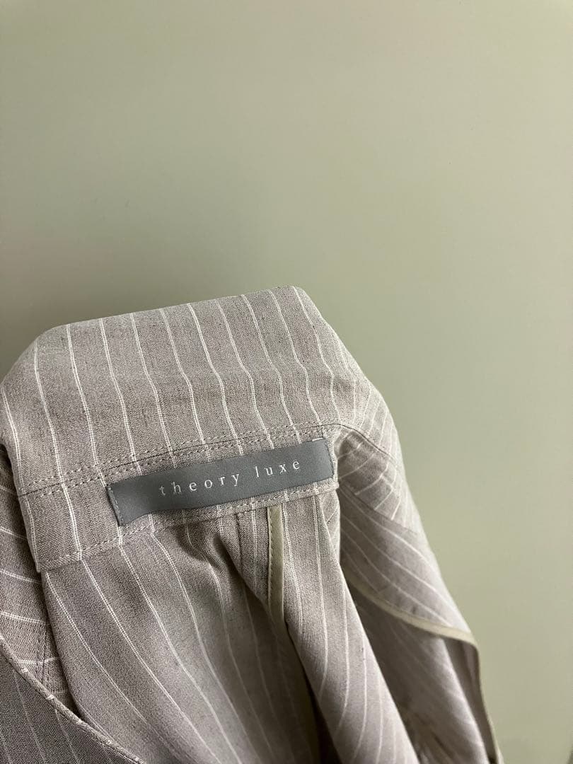 theory luxe】グレージュ リネン ストライプ ダブル スーツ