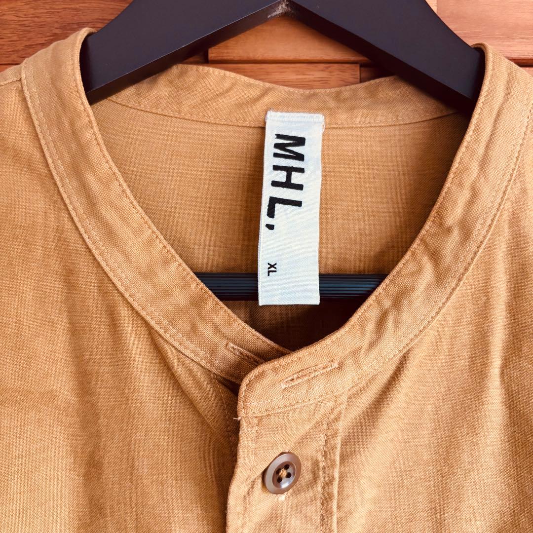 極美品 】MHL. バンドカラー 長袖シャツ キャメル色 コットン100