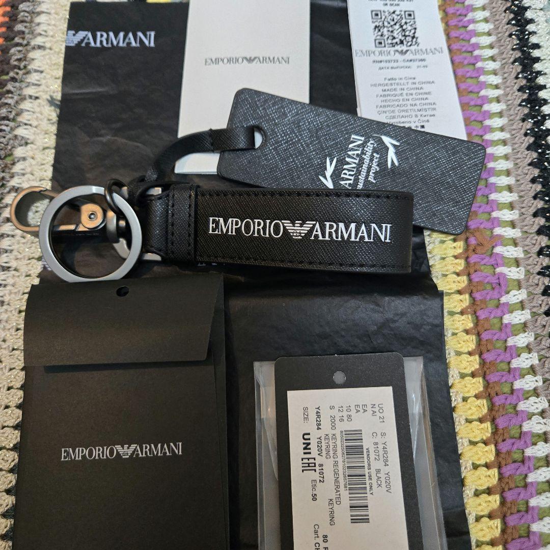 新品】 EMPORIO ARMANI レザーキーホルダー 黒 プレゼント - メルカリ