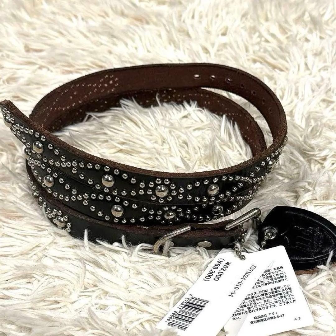 極美品 定価約7万 タグ付 HTC ナロー スタッズ ベルト ブラック 34