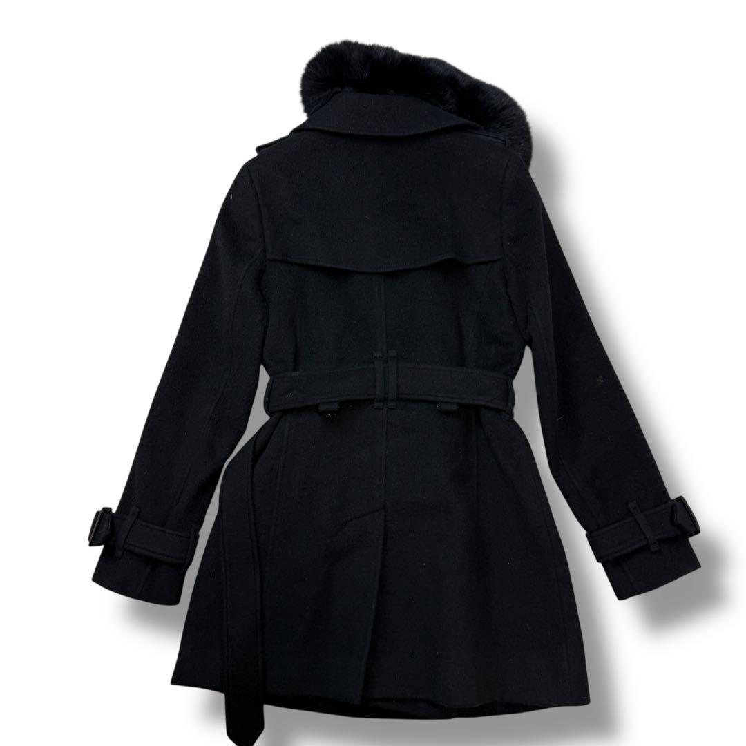 美品 バーバリーロンドン アンゴラ混1526 襟ファー トレンチコート 黒