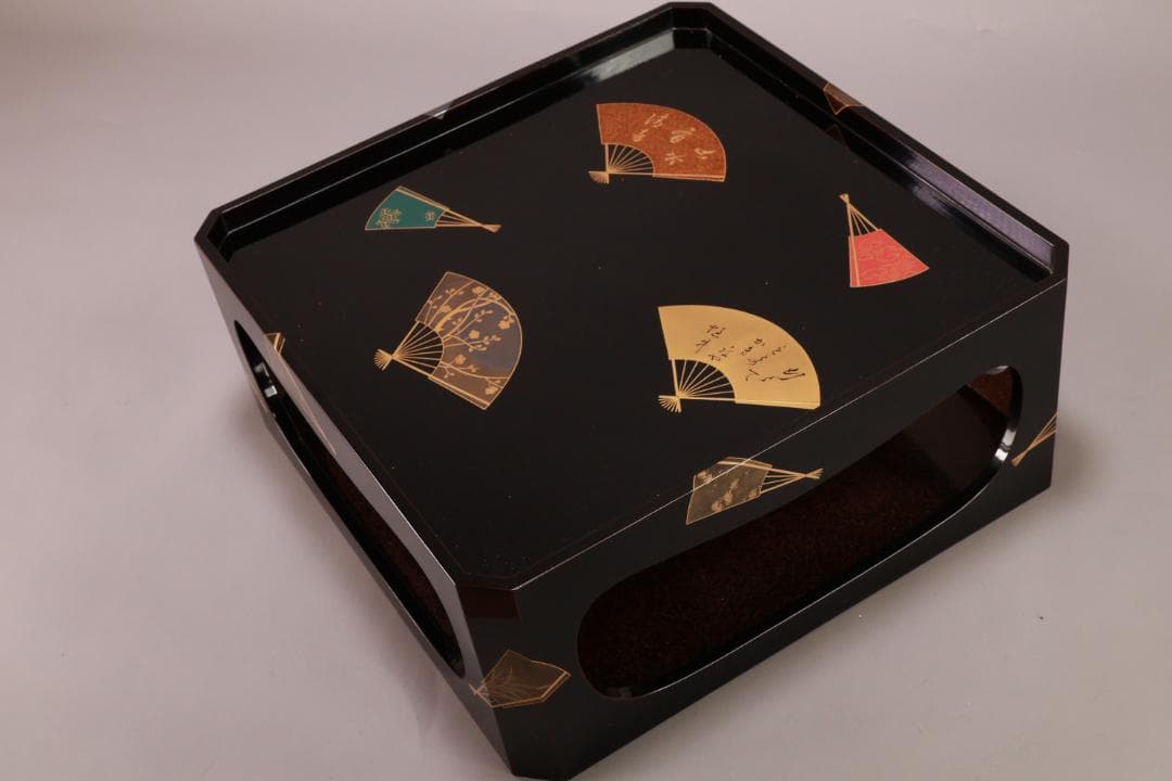 輪島塗 扇面金蒔絵 お櫃 はんがい 受け盆 お櫃台 会席 茶懐石 ② BJ081