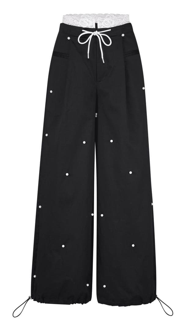ANDWANG Pearl dot nylon pants パール パンツ MINERTE パンツ 「MINERTE」pearl bijou wide pants / パールビジュー