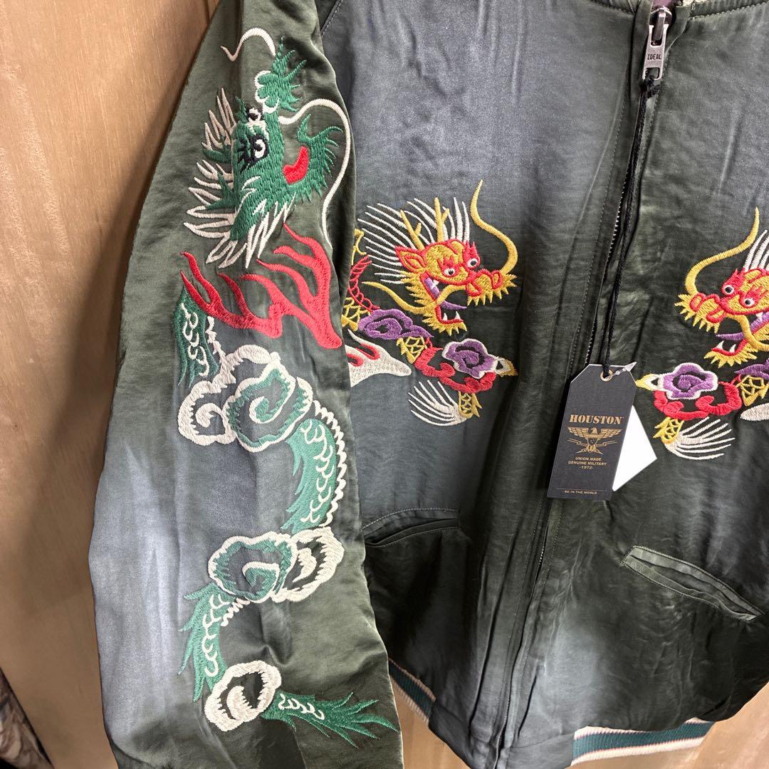 ヒューストン スカジャン マップ 地図柄 ヴィンテージ加工 グリーン 緑