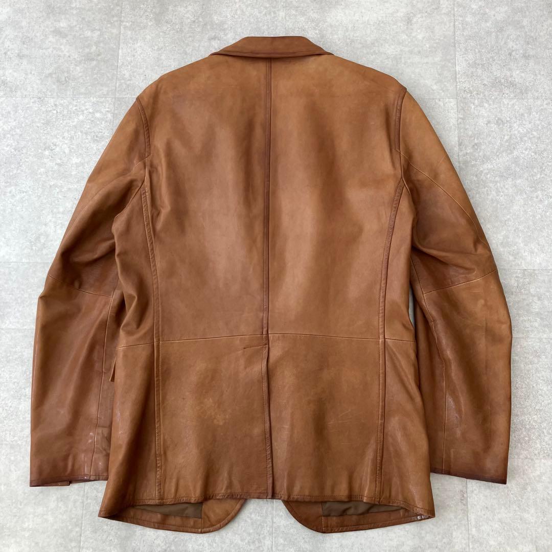 黒タグ BOSS ヒューゴボス ラムレザージャケット/52(LL)/USED加工