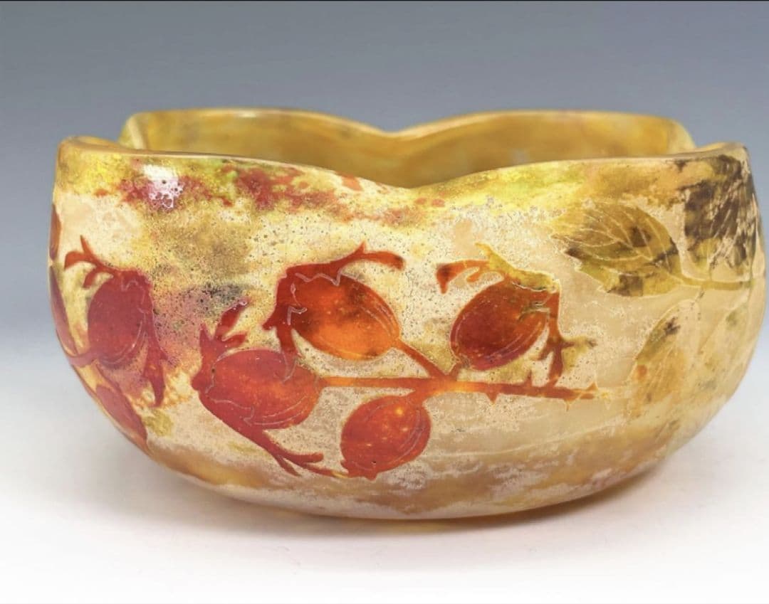 ドームナンシー ローズヒップ文 ガラス鉢 ボウル 花瓶 フランス ドームナンシー ローズヒップ文 ガラス鉢 ボウル 花瓶 フランス