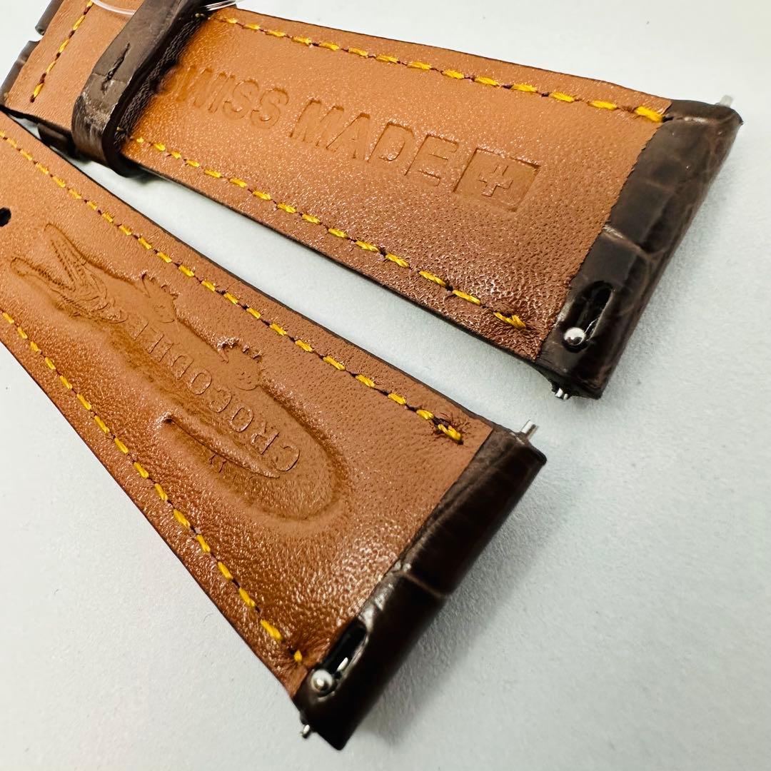 4223#22mm-18mmダークブラウン☆本物クロコダイルベルト☆スイス製