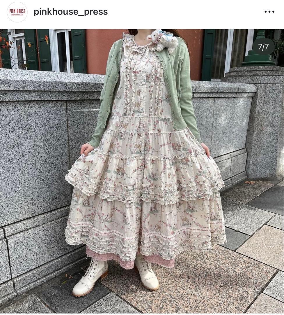 pinkhouse ピンクハウス ひつじプリント ロングワンピース クリーム色