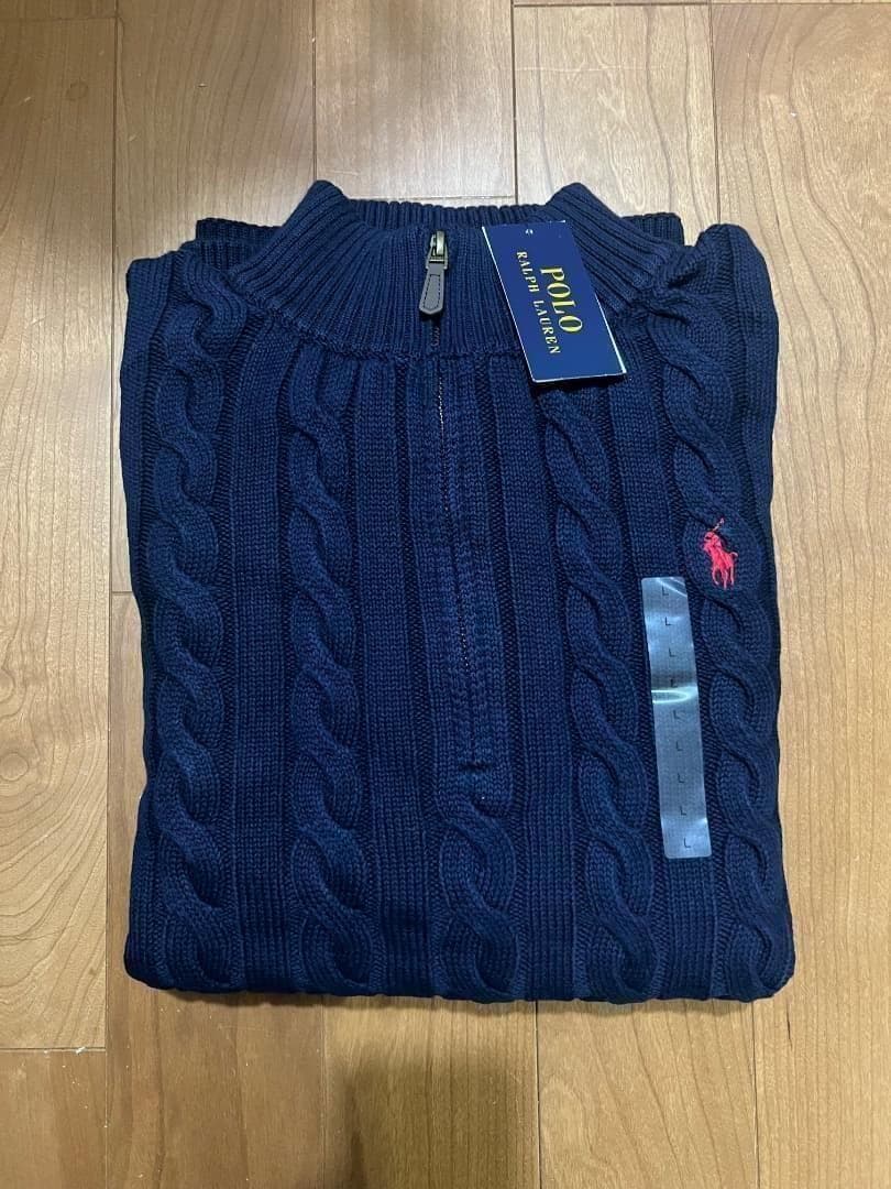 ラルフローレン ケーブルニット ハーフジップ ネイビー M QRタグ付き