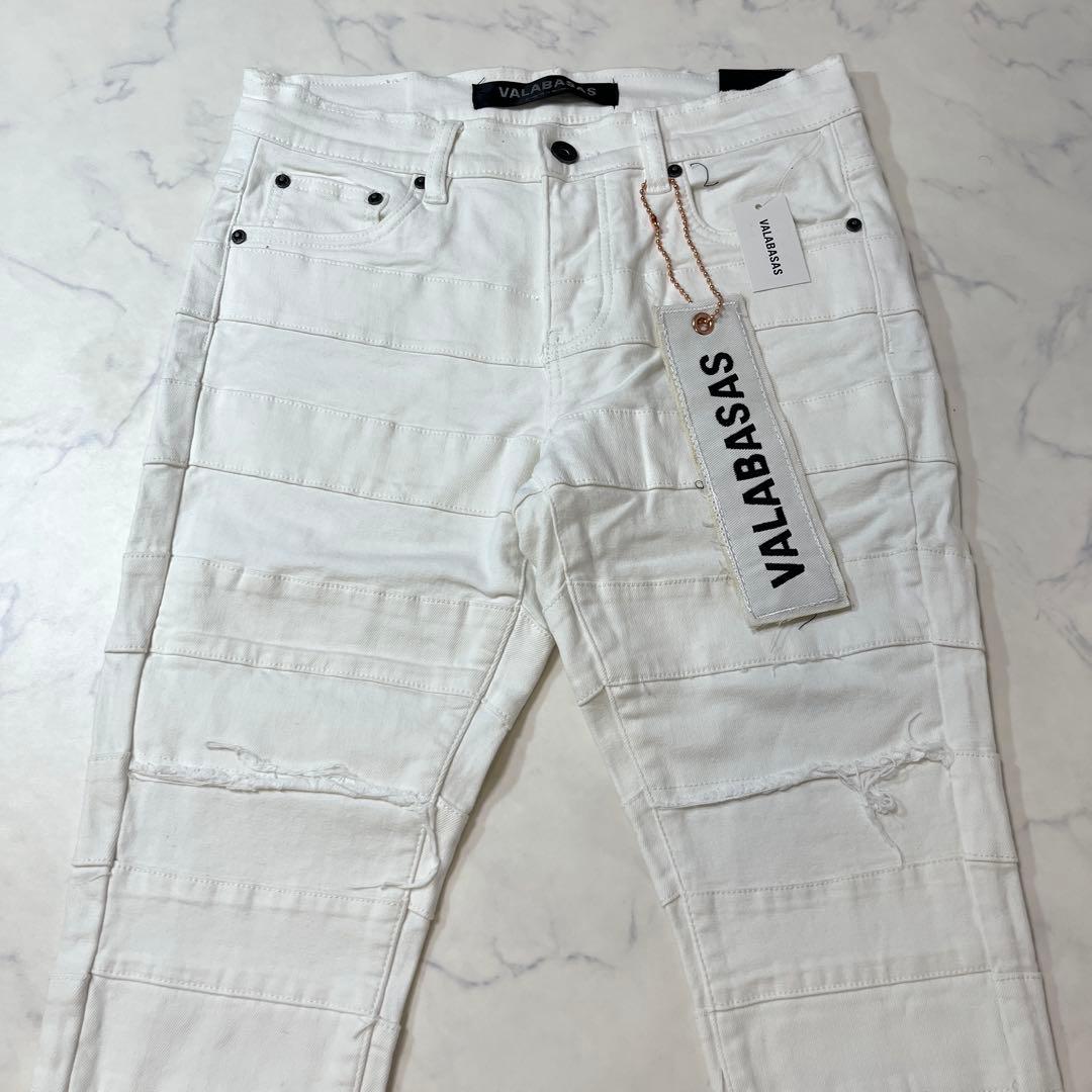 valabasasバラバサス パネルダメージフレアスキニーデニム ホワイト 30