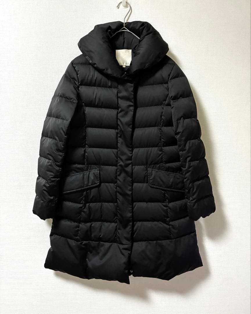 自由区】ロングダウンコート ショールカラー 黒 女優襟 軽量 洗える 40