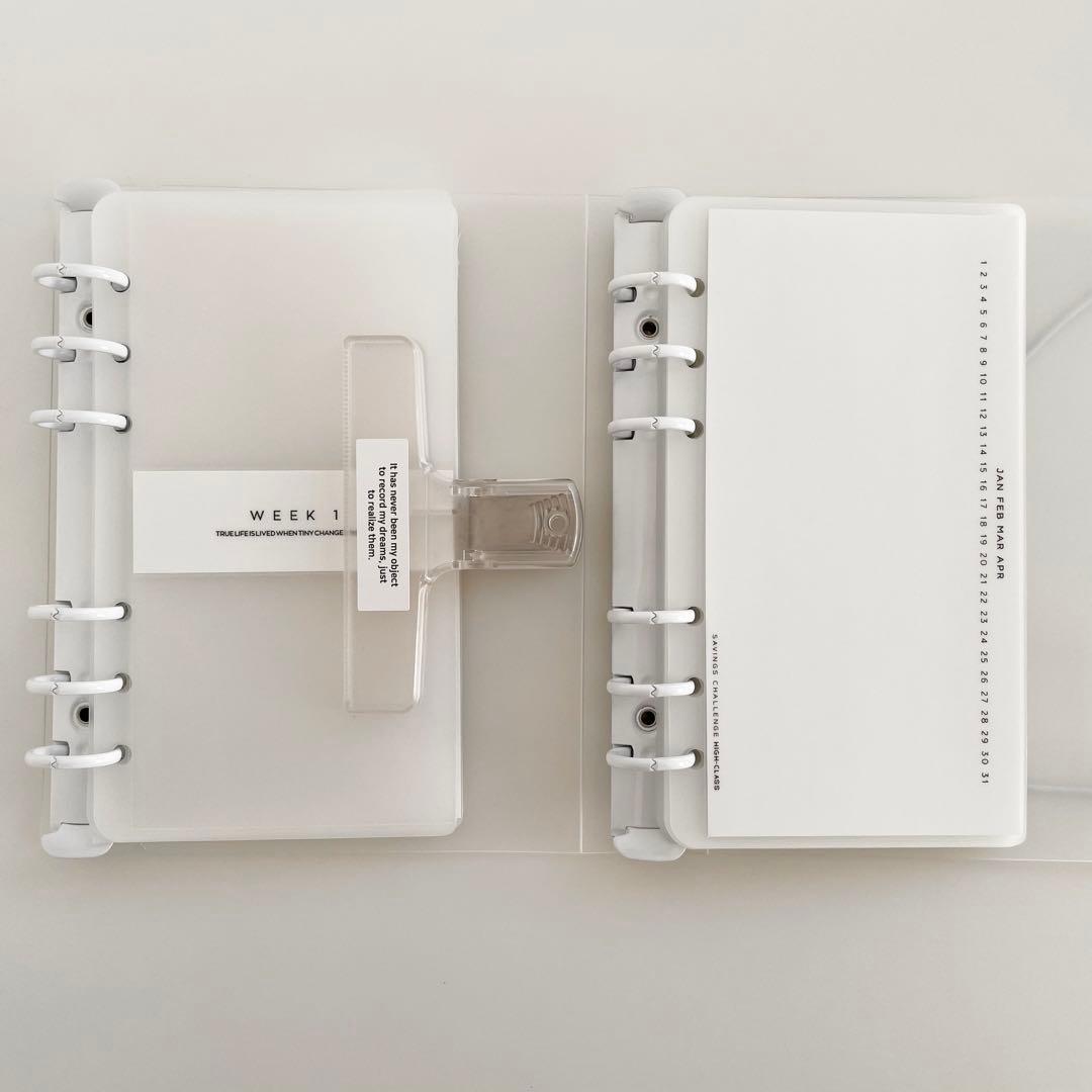 ラスト1点 韓国 貯金 バインダー リフィル ダブルリングバインダー 白