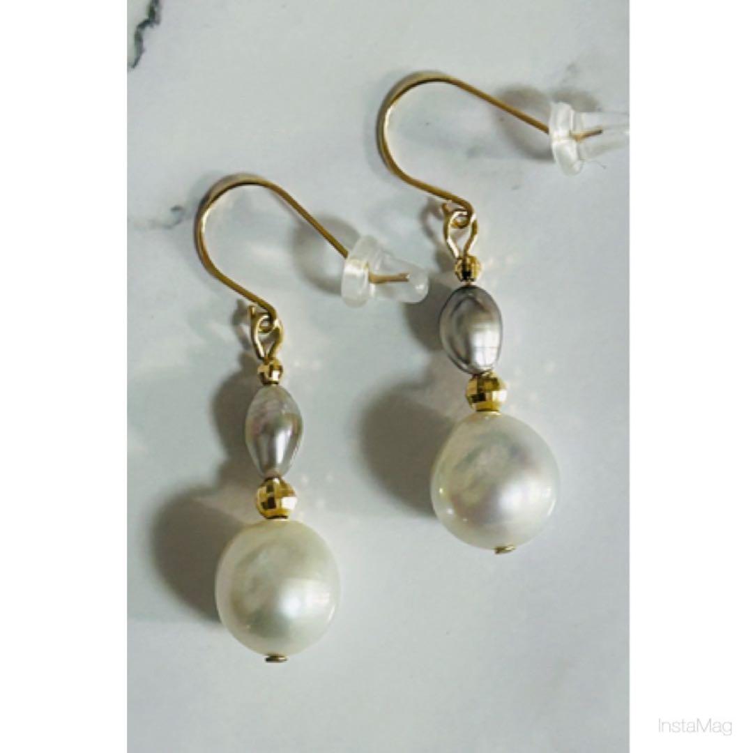 M0114-4)K18YG南洋白蝶＋ケシパールアメリカンピアス