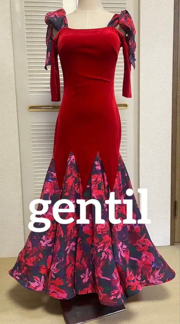 社交ダンススタンダードドレス ジャンティ　Mサイズ 社交ダンス gentil ジャンティ オレンジ×ブラック Mサイズ
