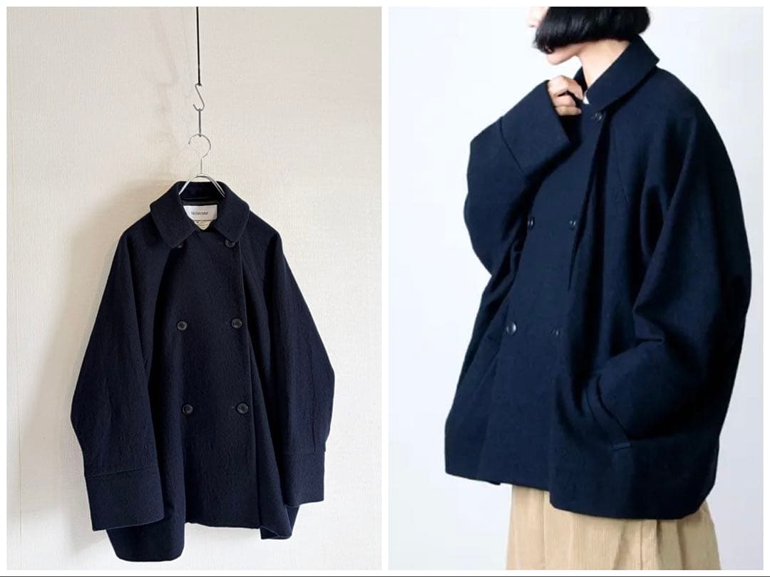 Veritecoeur ウール トラペーズライン ショートコート ゆったり Veritecoeur (ヴェリテクール) トラペーズラインショートコート