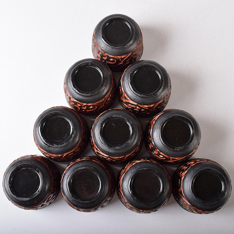 ぶりぶり様専用 中国 堆朱 堆黒 倶利雕 棗 十点 時代箱付 F R8377B